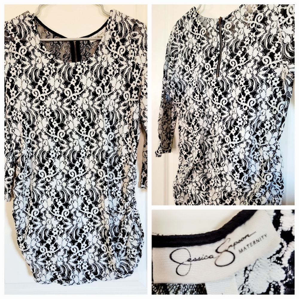 Jessica Simpson Maternity Black & White Lace Dress - Size Large - Three-Quarter